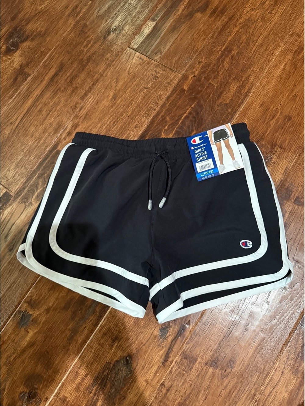 Champion Girls' Active Shorts Black with White Trim Size Large 10/12